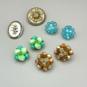 Vintage West Germany Jewelry Lot, 3 Clip-on Earrings & 2 Scarf Clips
